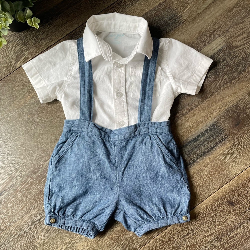 SOLD Janie and Jack linen shorts overalls, 12-18 months - Picture 1 of 13